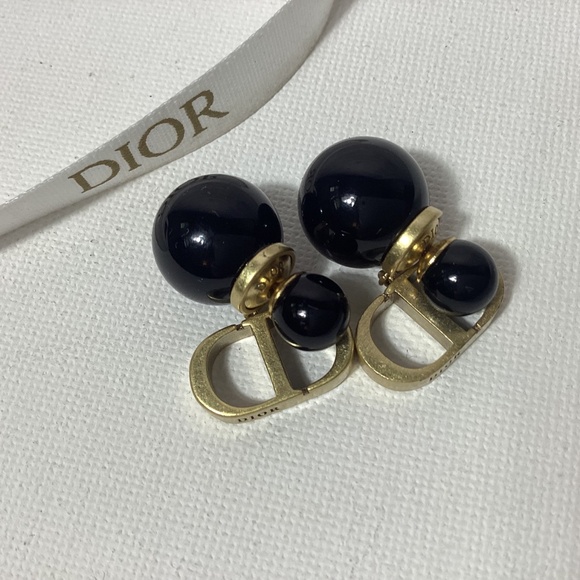 Dior Black and Gold CD Logo Earrings - Picture 2 of 2